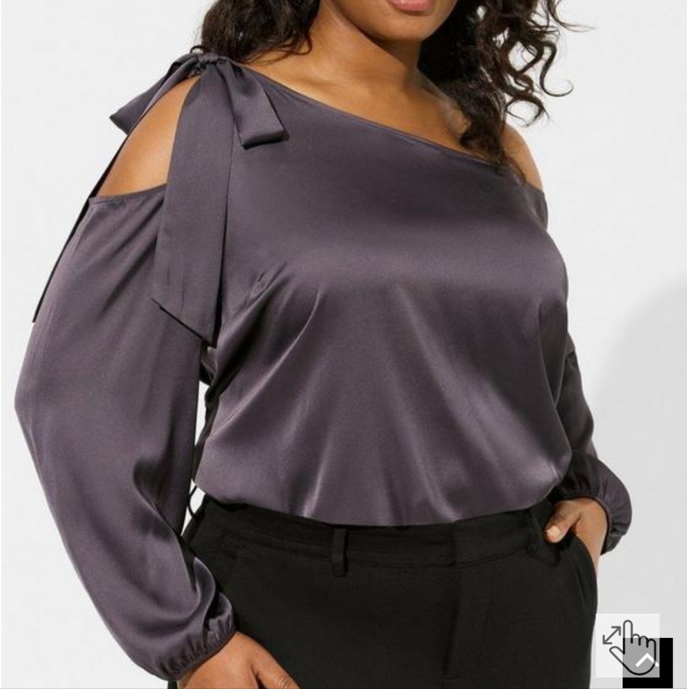 Satin tie off the shoulder blouse